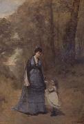Jean Baptiste Camille  Corot Madame Stumpf et sa fille (mk11) oil painting artist